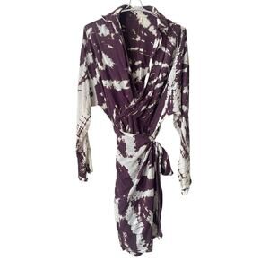 H Starlett Mini Dress Tie Dye Wrap V Neckline Purple White Size Medium